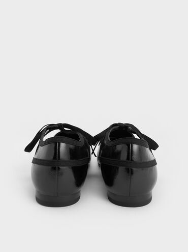 Crinkle-Effect Lace-Up Bow Ballet Flats, Black, hi-res