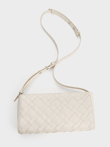 Ivette Woven Elongated Shoulder Bag, Cream, hi-res