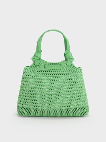 Ida Knotted Handle Knitted Tote Bag, Green, hi-res