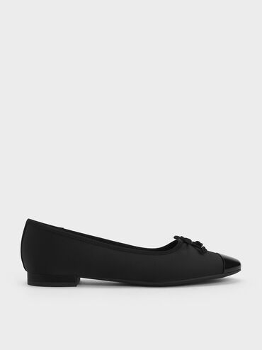 Glennis Recycled Polyester Bow Ballet Flats, Black Textured, hi-res