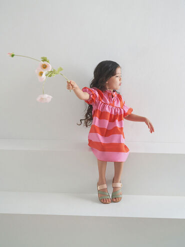 Girls' Yara Metallic Buckle Sandals, Nude, hi-res