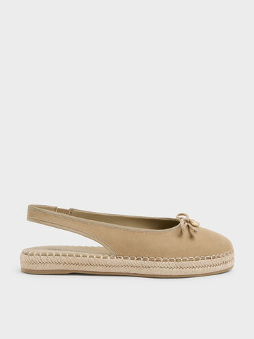 Faux Suede Bow Slingback Espadrilles, Sand, hi-res
