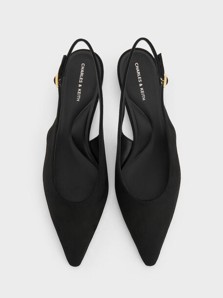 Emelia Faux Suede Slingback Flats, Black Textured, hi-res