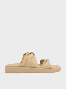 Twist Strap Padded Slide Sandals - Sand