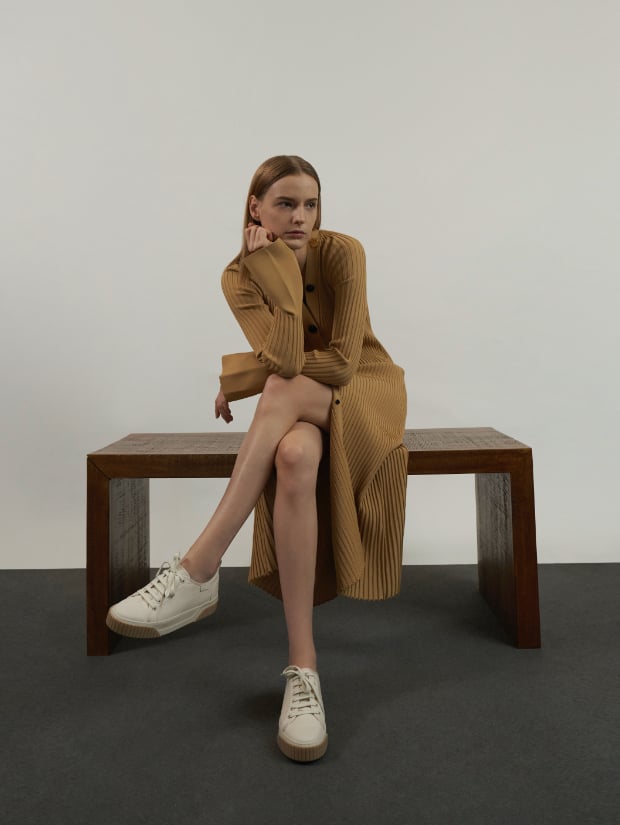 Women’s recycled cotton low-top sneakers in cream - CHARLES & KEITH