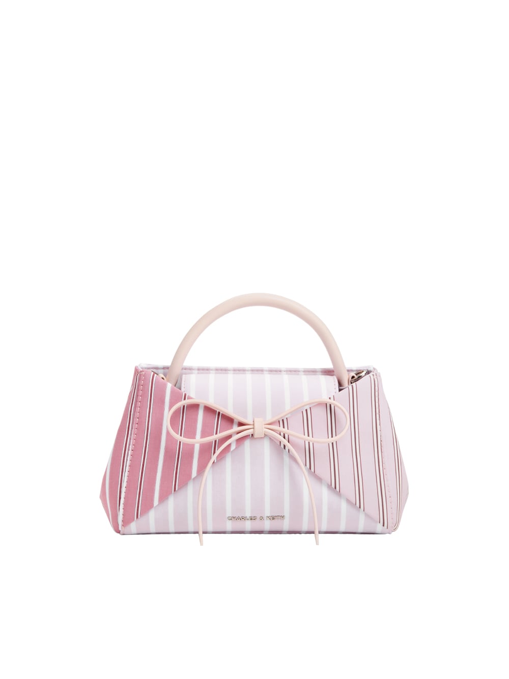 Hazel Striped Bow Panelled Top Handle Bag - CHARLES & KEITH
