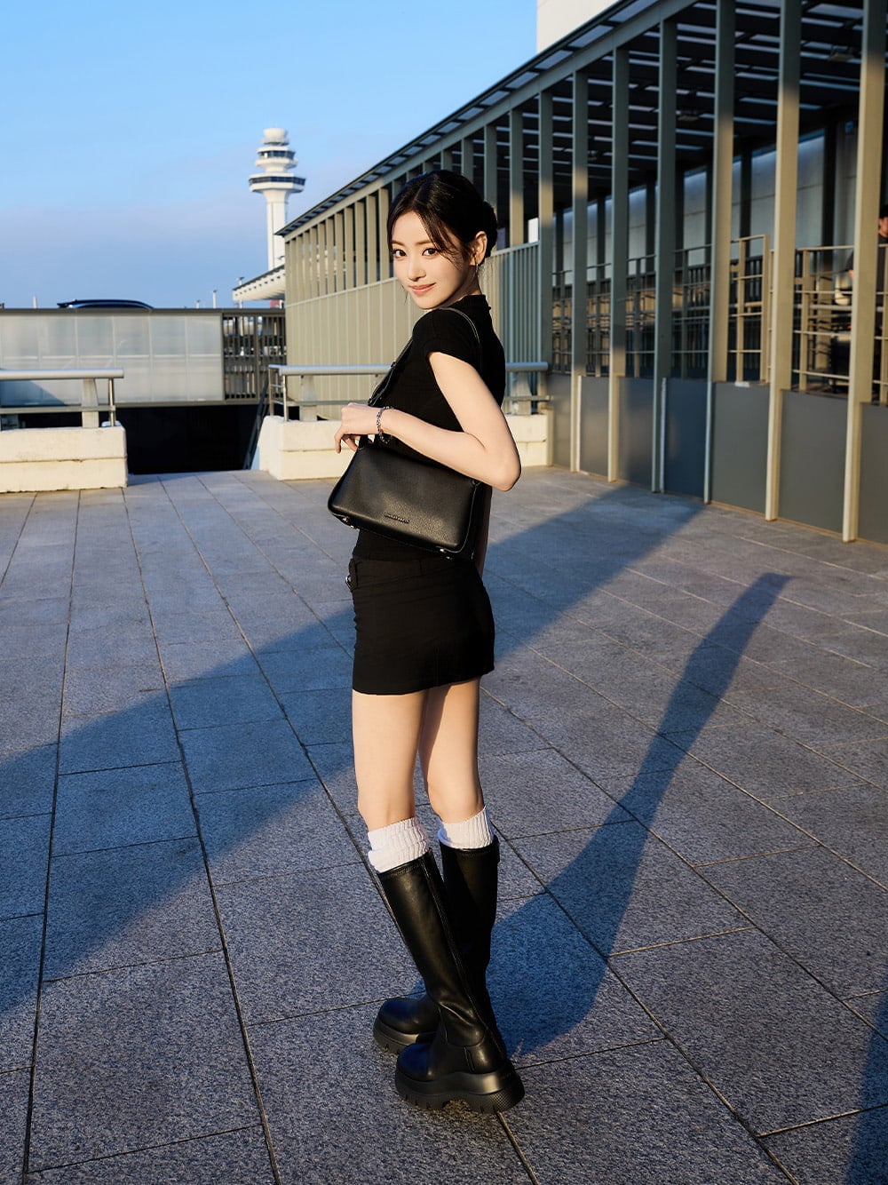 Aislin Shoulder bag and Leoi Chunky Knee-High Boots, both in black - CHARLES & KEITH