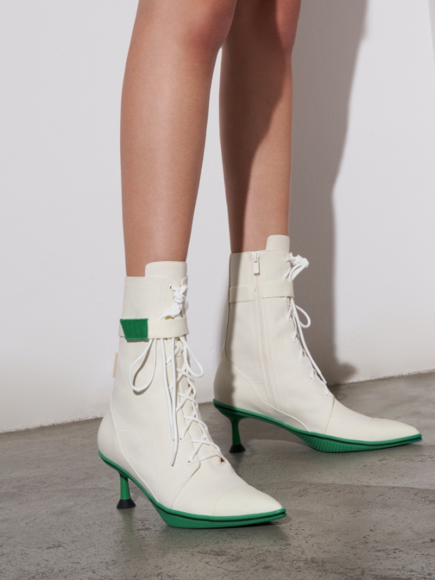 Women’s recycled cotton lace-up ankle boots in white - CHARLES & KEITH