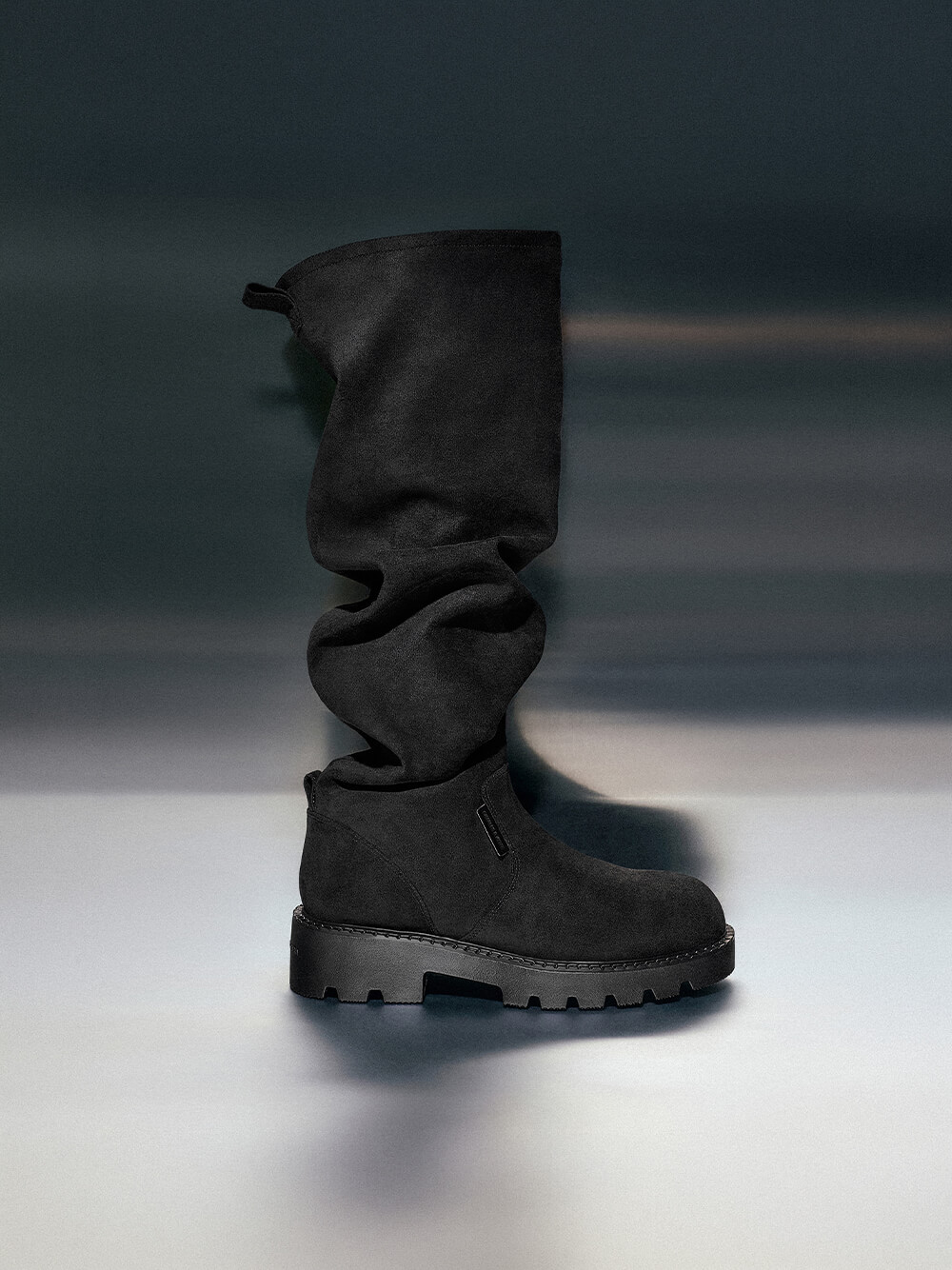 Camilla Faux Suede Thigh-High Boots in black textured - CHARLES & KEITH