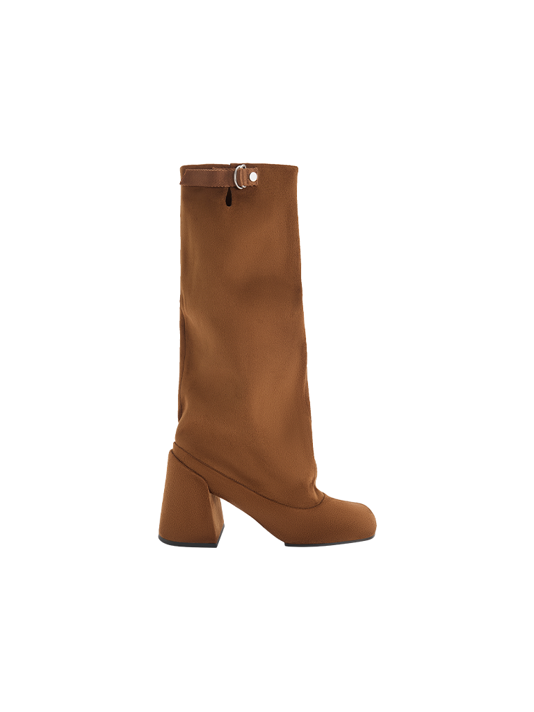 Robbie Faux Suede Side-Buckle Block-Heel Knee-High Boots - CHARLES & KEITH