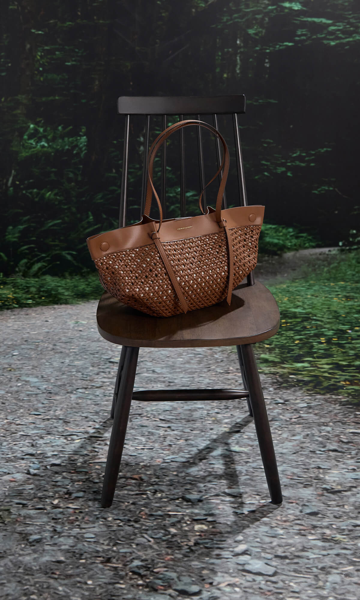 Chocolate Calla Woven Tote Bag  -  CHARLES & KEITH