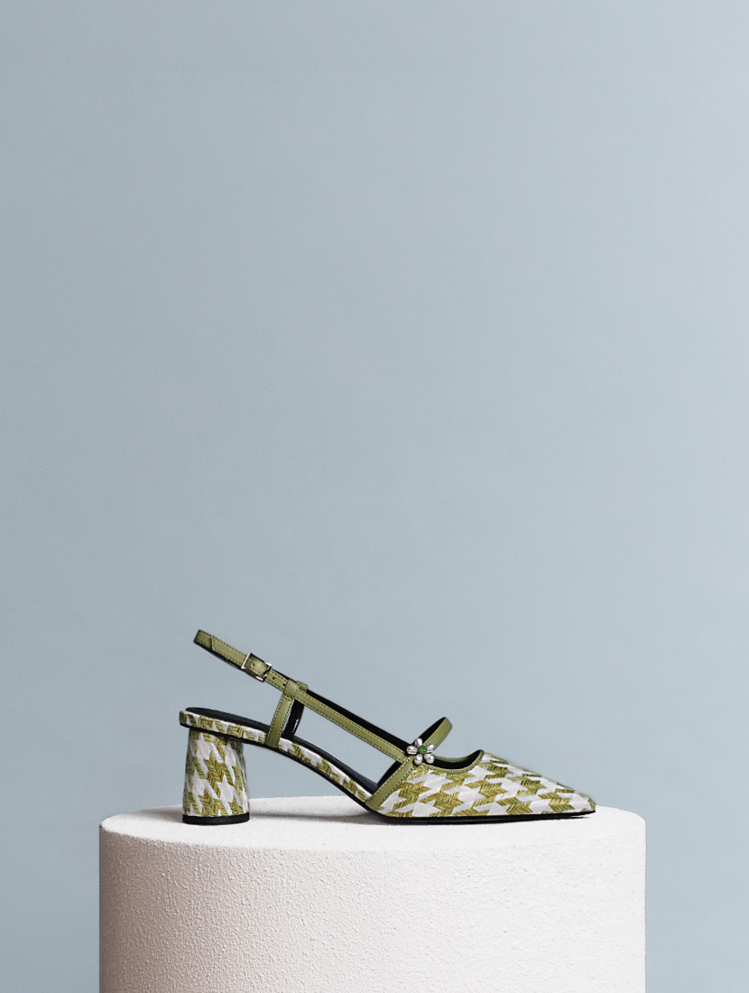 Women’s houndstooth flower embellished slingback mary janes - CHARLES & KEITH