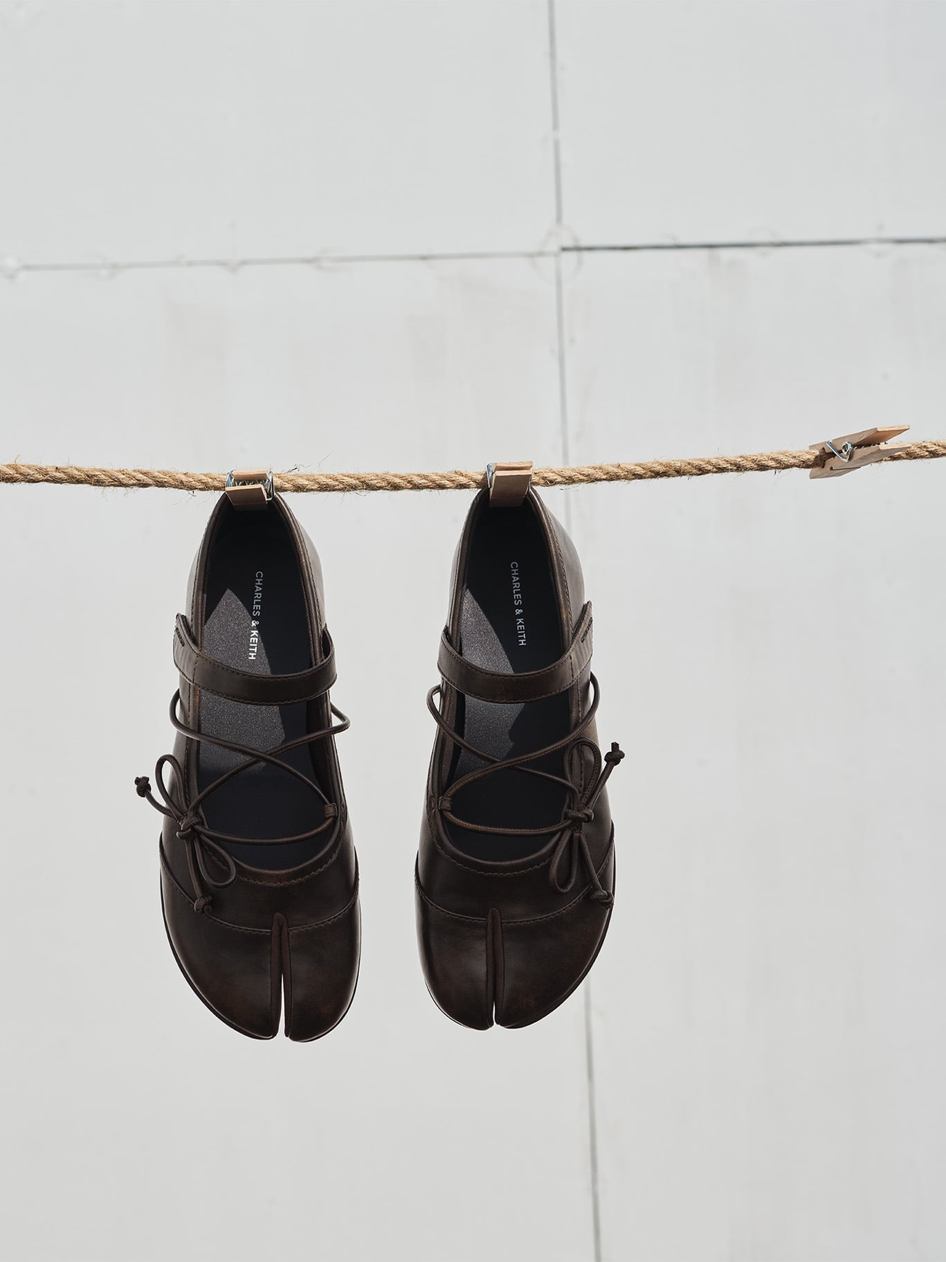 Aether Lace-Up Split-Toe Mary Jane Flats - CHARLES & KEITH