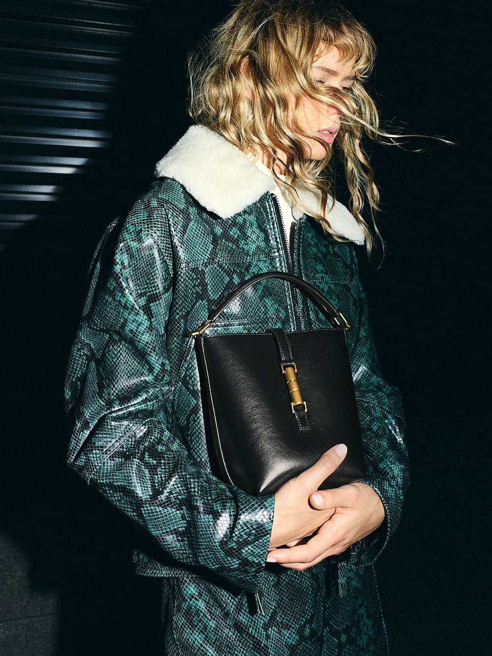 Cesia Metallic-Accent Bucket Bag in black - CHARLES & KEITH