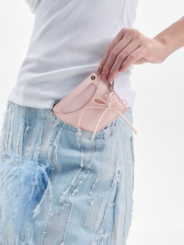 Soft Pink Hazel Bow Panelled Card Holder - CHARLES & KEITH