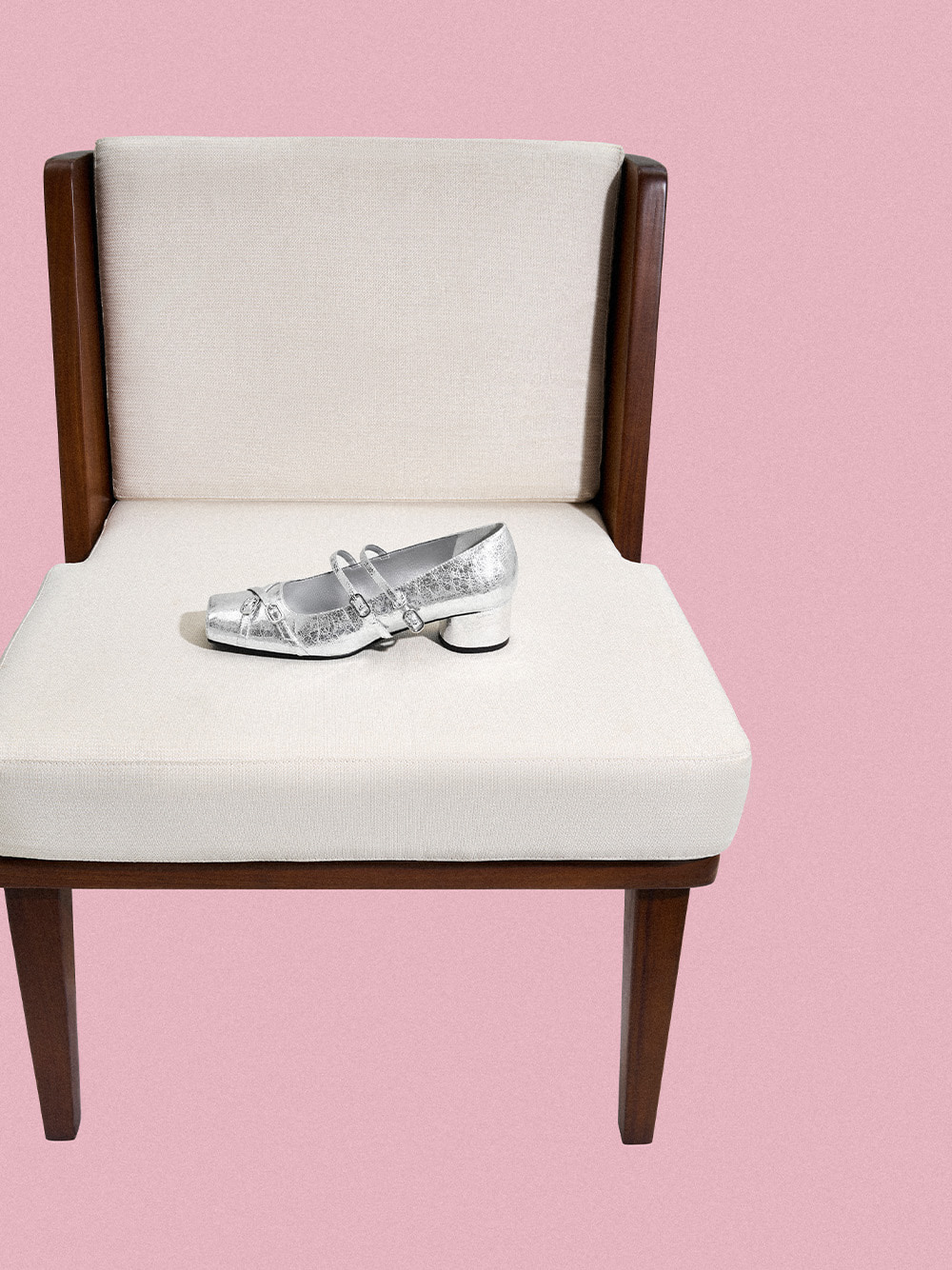 Women’s Metallic Crinkle-Effect Double-Strap Mary Jane Pumps in silver - CHARLES & KEITH