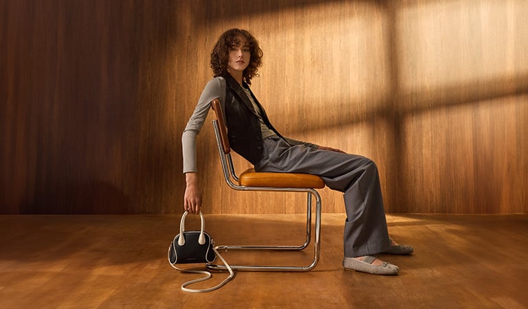 Mini Sianna Two-Tone Bowling Bag in black and white - CHARLES & KEITH