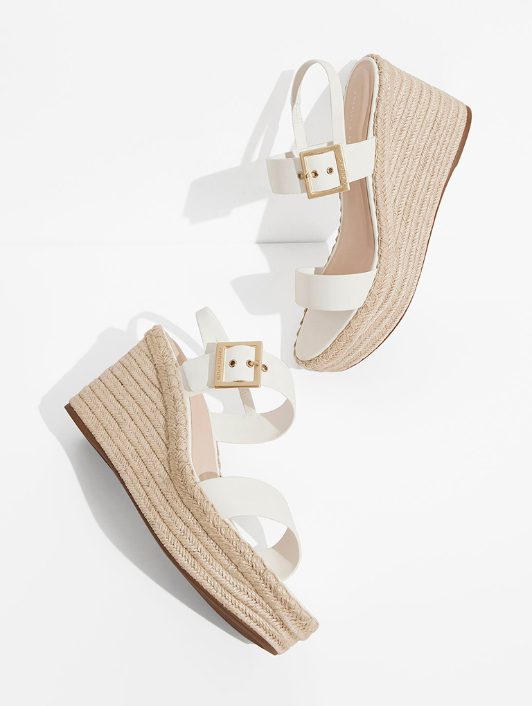 Women’s buckled espadrille wedges in white – CHARLES & KEITH