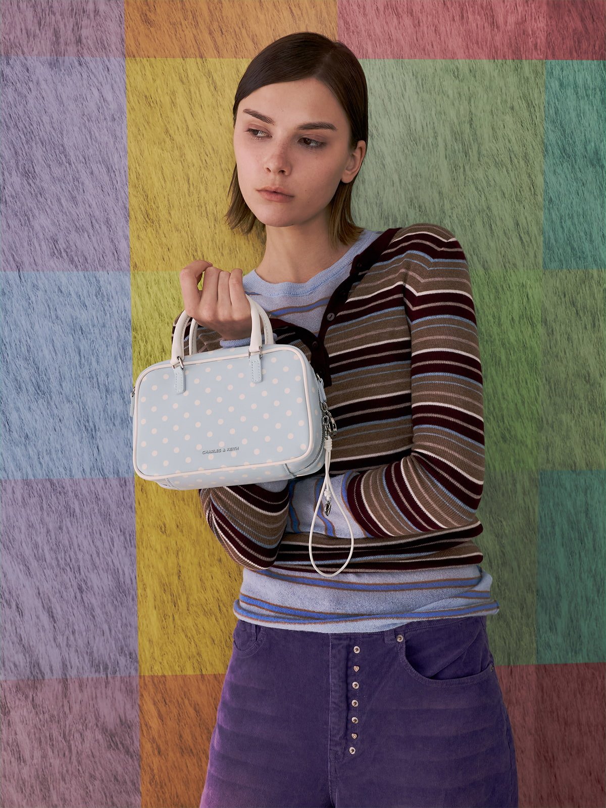 Sea salt blue Sianna Polka-Dot Bowling Bag - CHARLES & KEITH