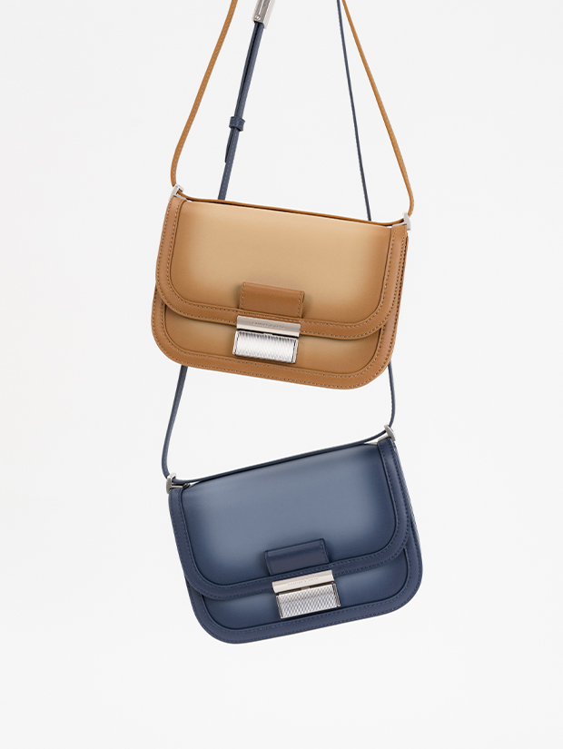 Women’s Charlot bag in sand and denim blue (front view)  - CHARLES & KEITH