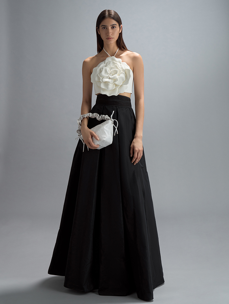 Women’s leather & lace ruched top handle bag in white – CHARLES & KEITH