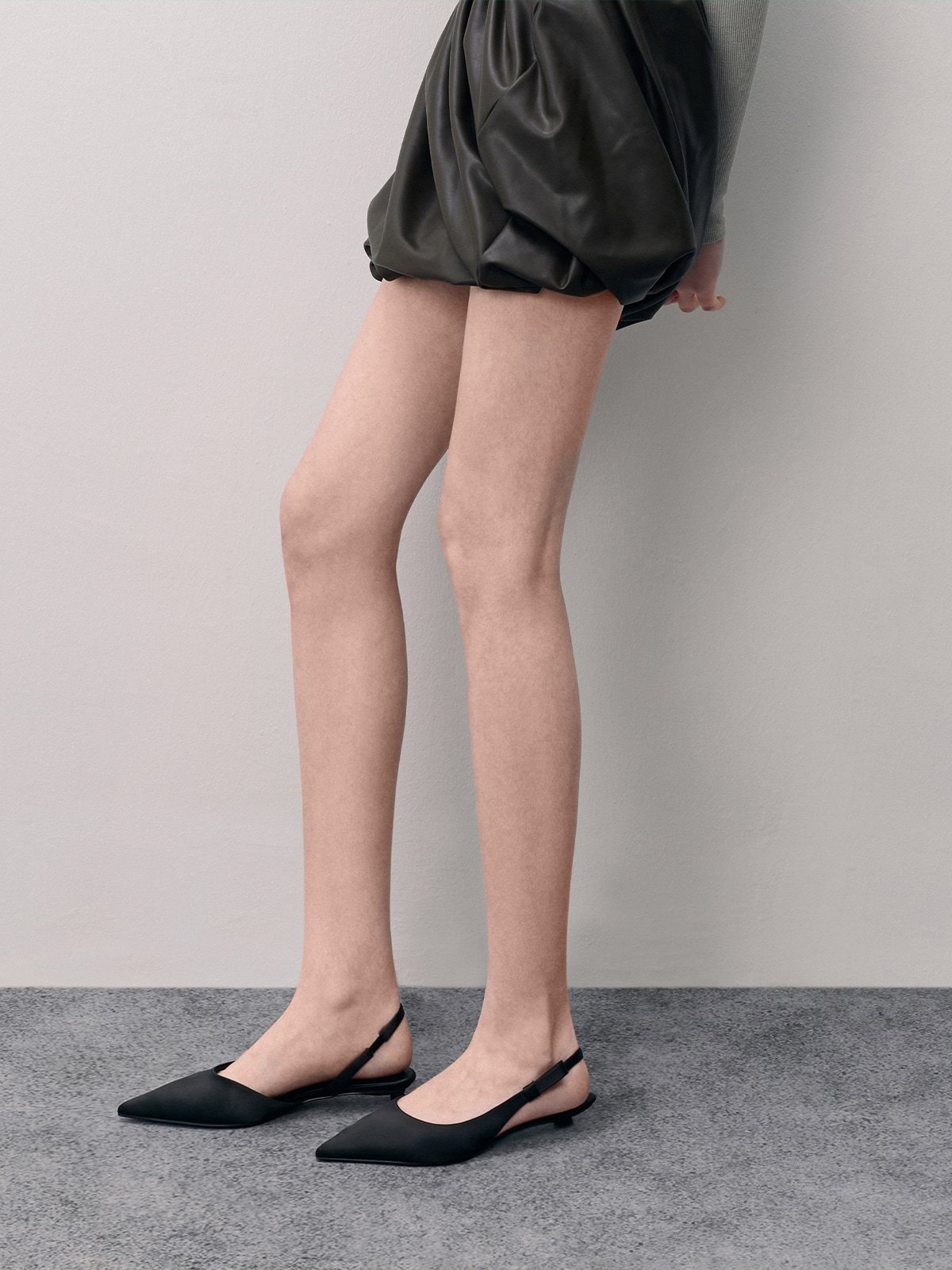 Black Textured Faux Suede Studded Pointed-Toe Pumps - CHARLES & KEITH