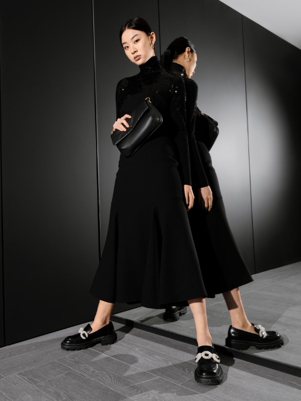 Women’s Perline beaded platform loafers (on model) - CHARLES & KEITH