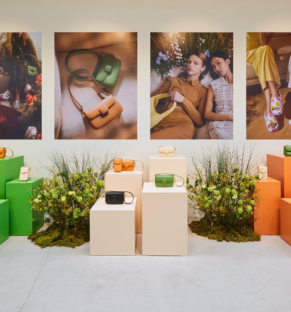 Product display at CHARLES & KEITH’s ‘Blooming Spring’ launch event in Seoul, Korea