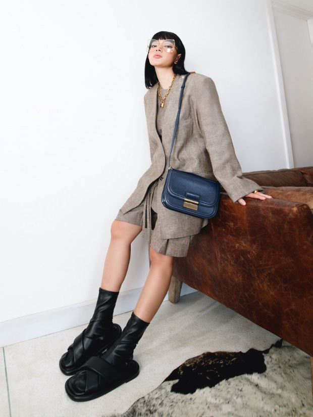 Women’s Charlot crossbody bag and Lucile flat calf boots, as seen on Chau Bui - CHARLES & KEITH