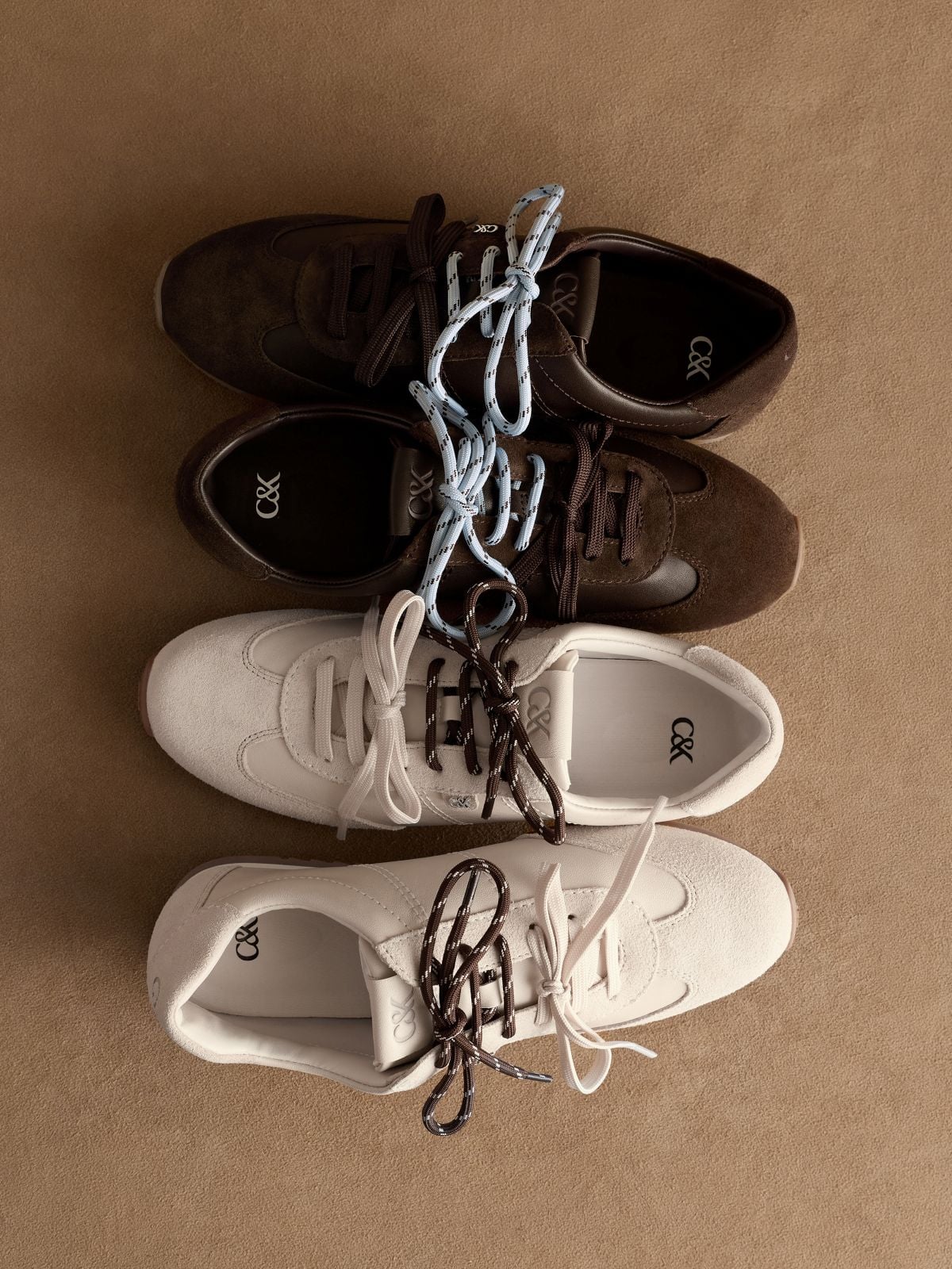 Dark Brown Jace Leather & Suede Sneakers -  CHARLES & KEITH