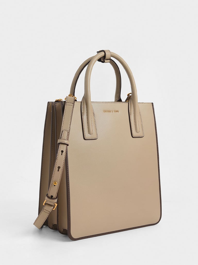 Women’s double handle tote bag in taupe - CHARLES & KEITH