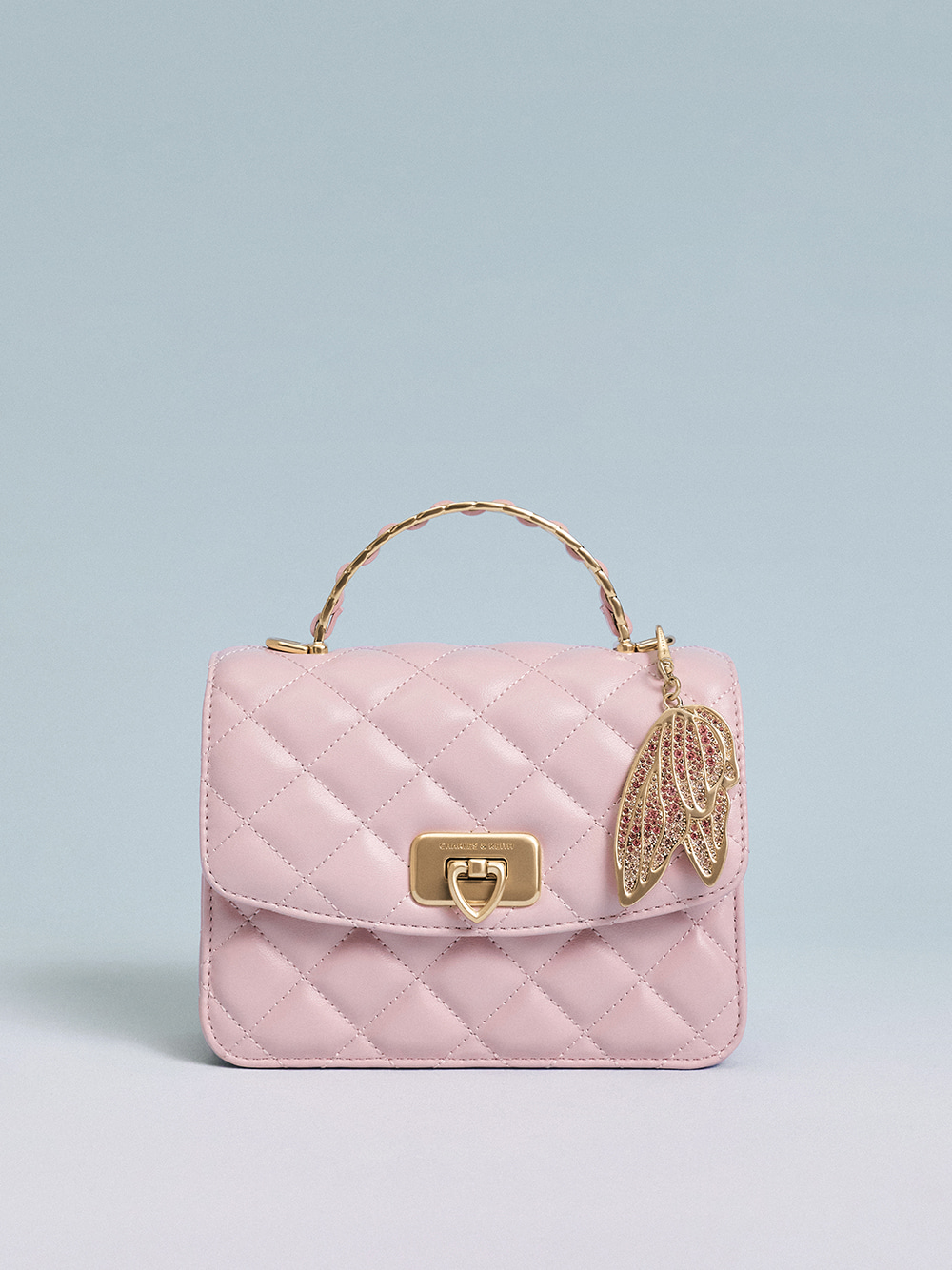 Front view of Cressida Quilted Top Handle Bag With Bag Charms - CHARLES & KEITH