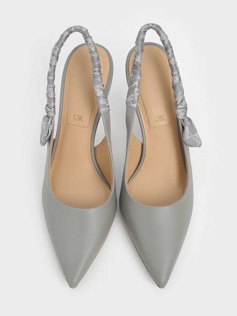 Women’s Tully leather ruched print slingback pumps in grey - CHARLES & KEITH