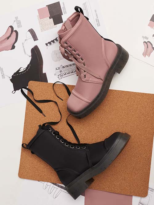 The Anniversary Series: Charli Recycled Nylon Lace-Up Ankle Boots, Pink & Black