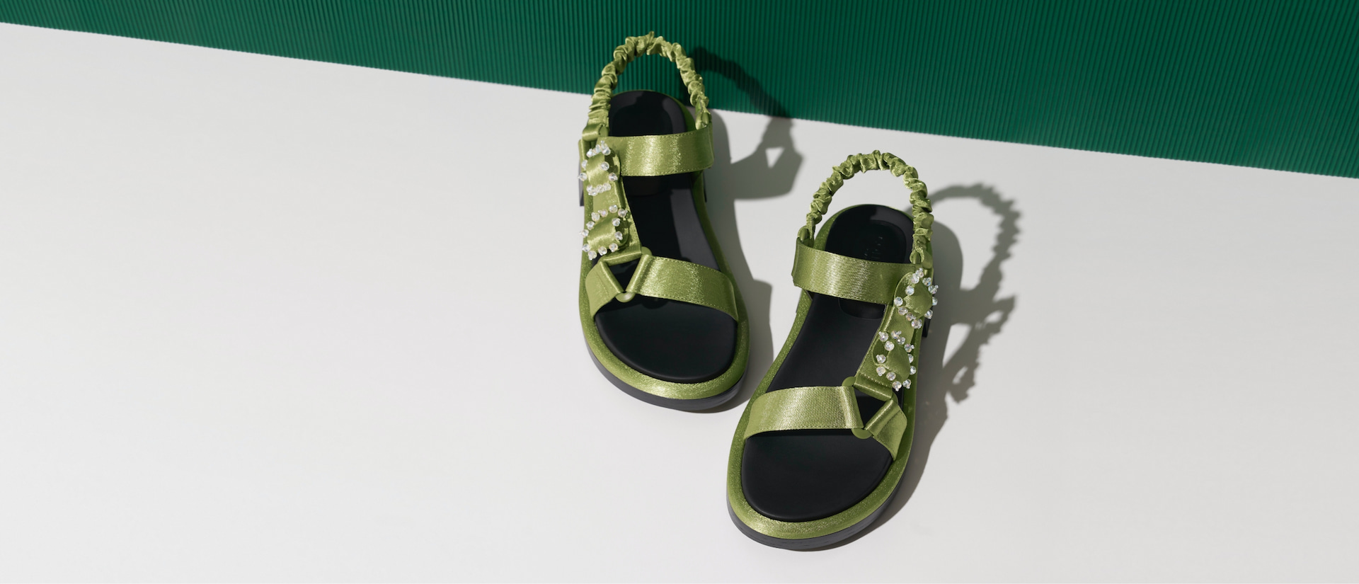 Women’s Miko gem-embellished satin sandals in green - CHARLES & KEITH