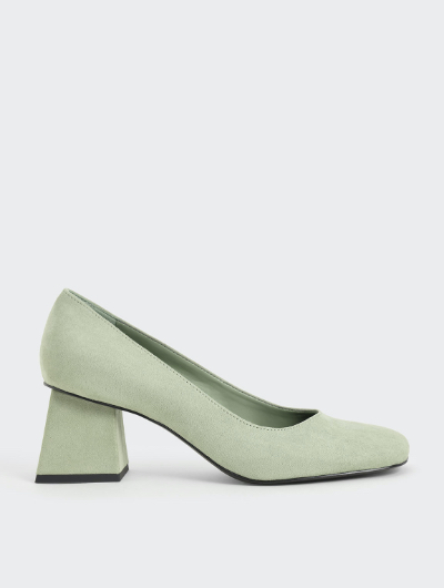 TEXTURED TRAPEZE HEEL PUMPS