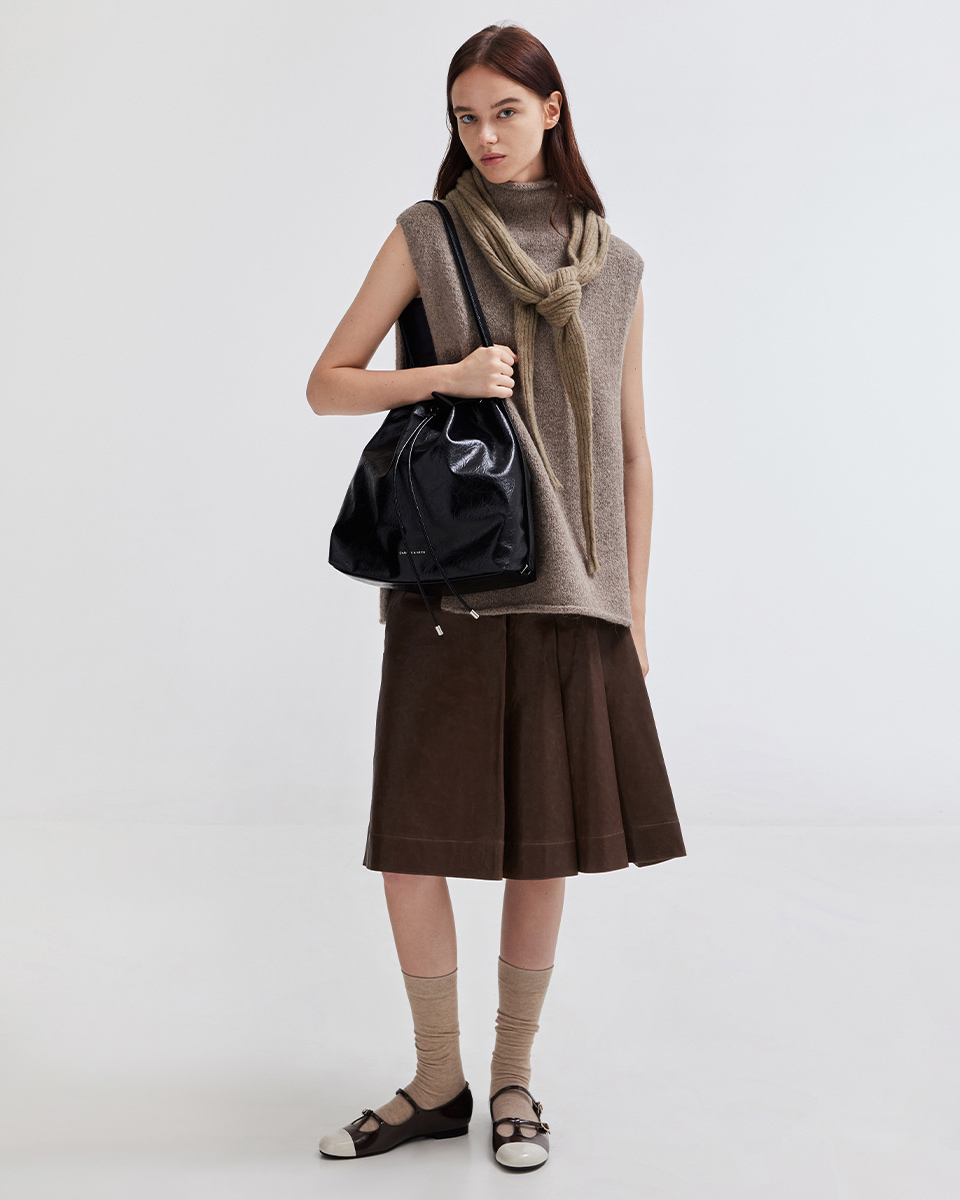 Women’s Neva two-way bucket bag and double-strap T-bar Mary Janes in dark brown  - CHARLES & KEITH