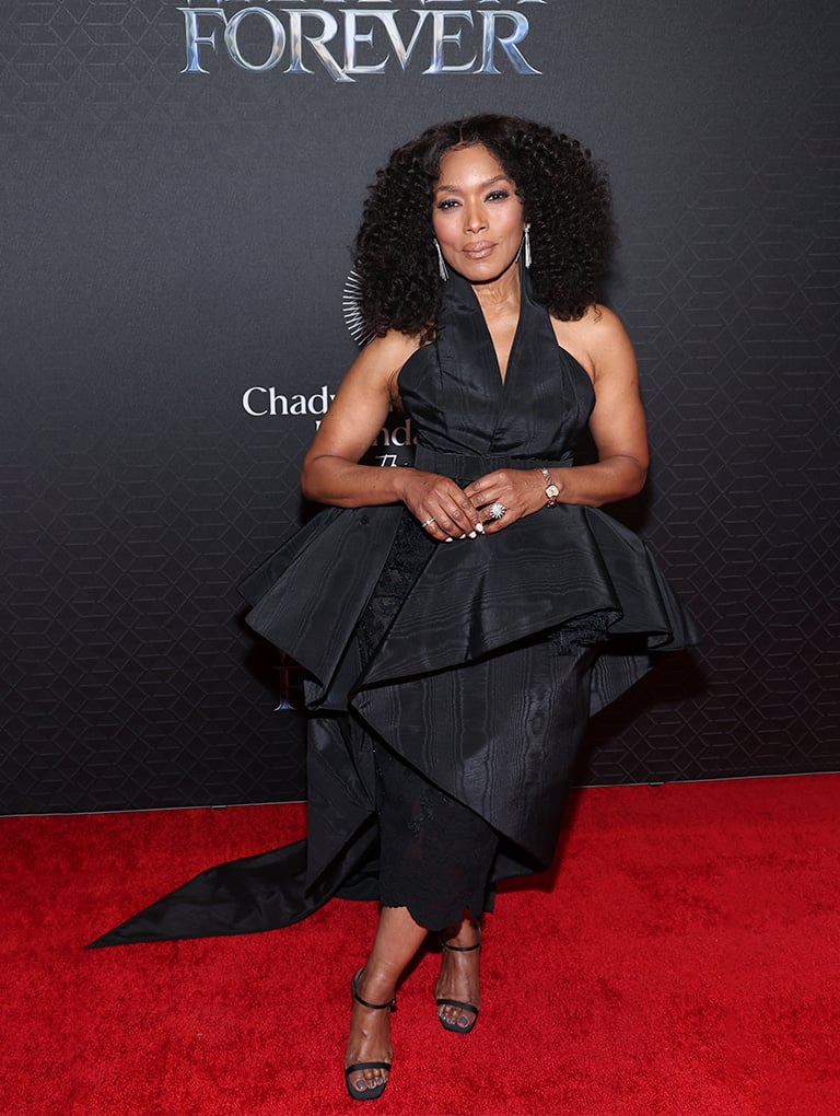 Women’s spool heel satin sandals in black, as seen on Angela Bassett - CHARLES & KEITH
