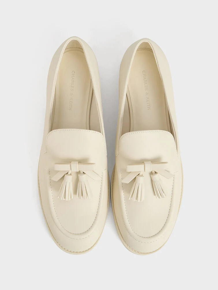 Women’s bow tassel loafers in chalk - CHARLES & KEITH
