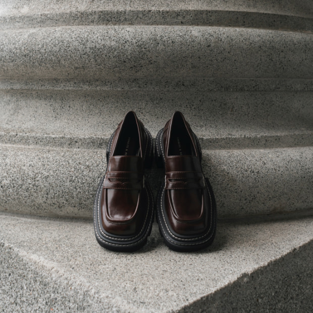 Women’s Perline chunky penny loafers in dark brown - CHARLES & KEITH