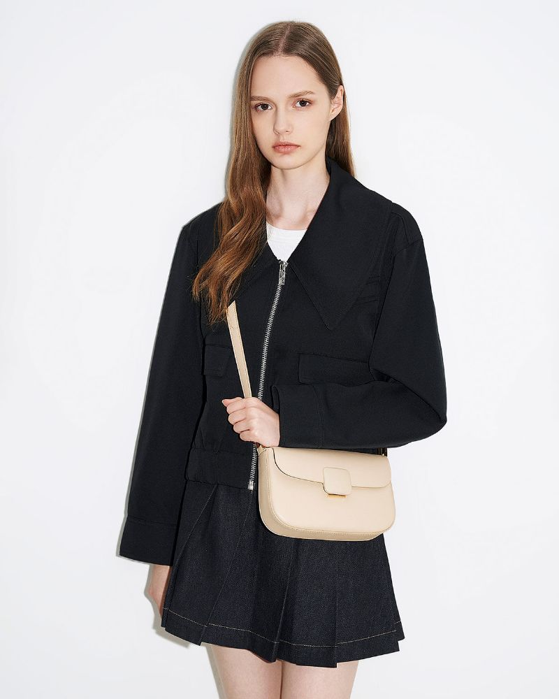 Women’s Black Cesia Patent Metallic Accent Shoulder Bag - CHARLES & KEITH