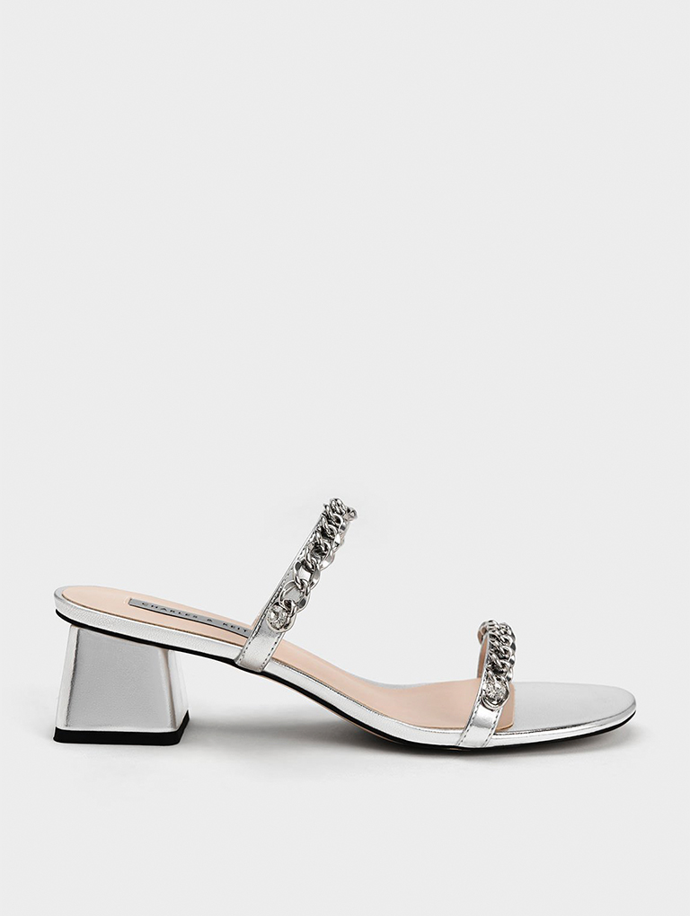 Women’s Chain-Link Block Heel Sandals - CHARLES & KEITH