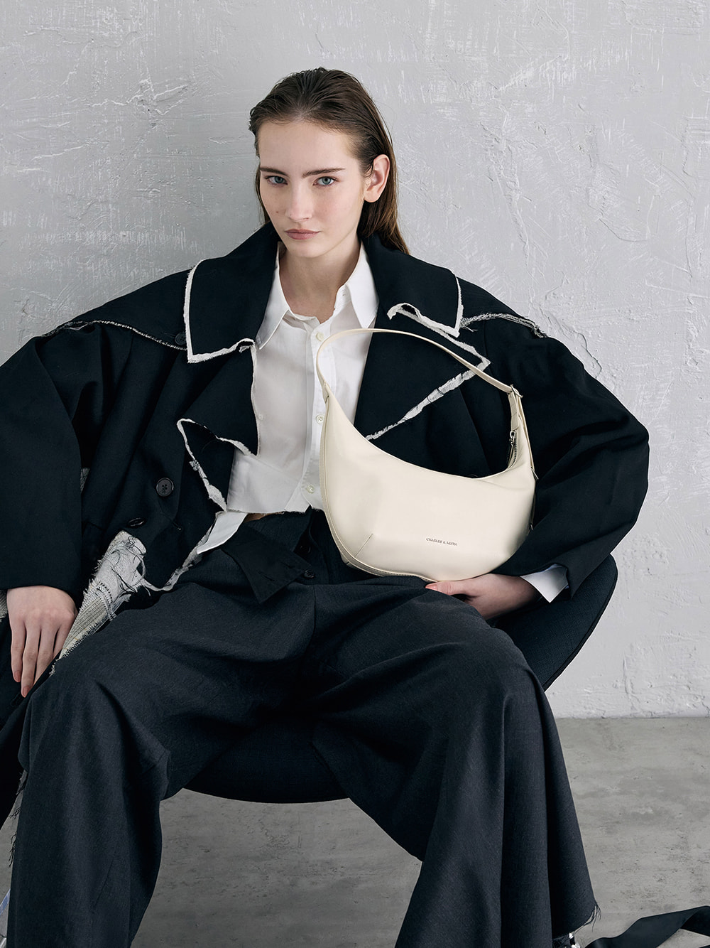 Women’s Bryna Curved Hobo Bag in cream - CHARLES & KEITH