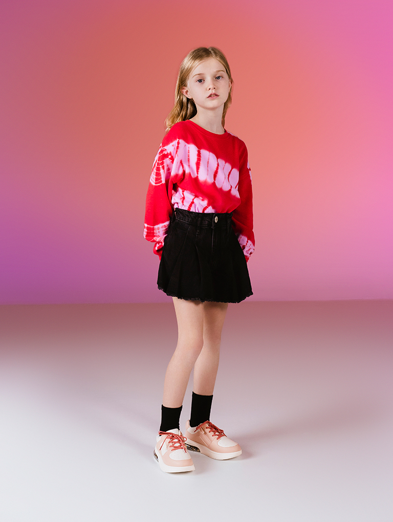 Girls' Beaded Sole Lace-Up Sneakers in blush   - CHARLES & KEITH