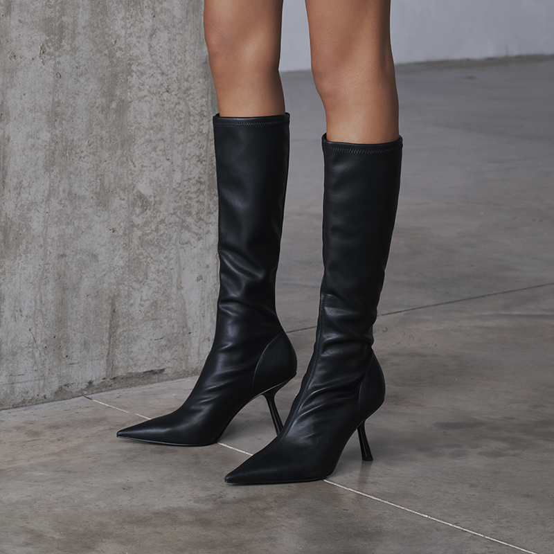 Women’s Slant-Heel Knee-High Boots in black - CHARLES & KEITH