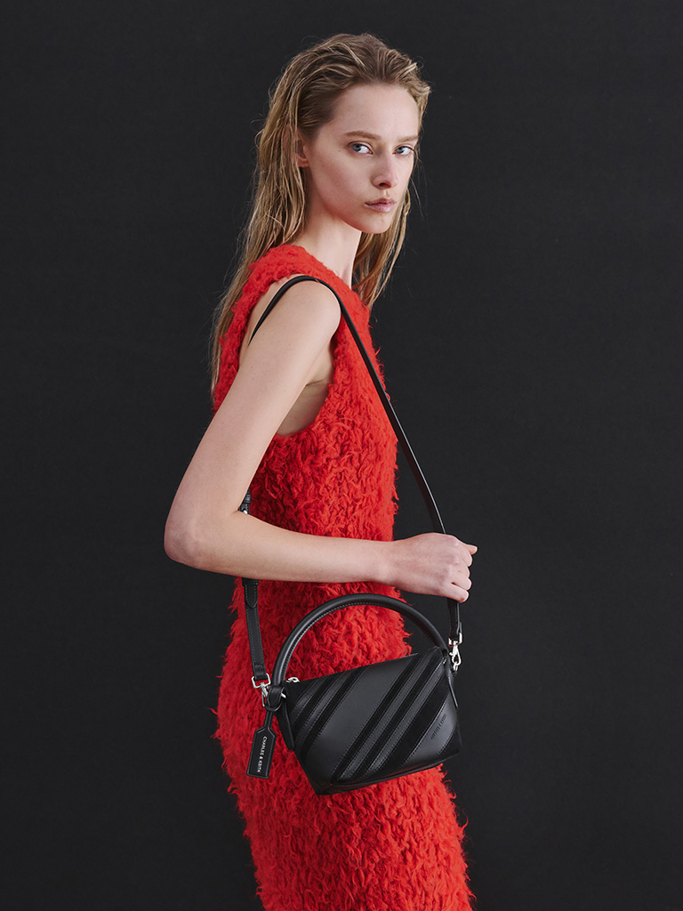 Women's Zeya Recycled Suede Top Handle Bag in noir — CHARLES & KEITH