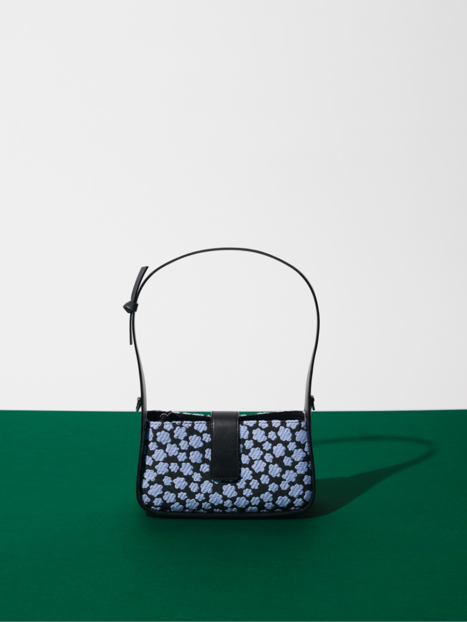 Women’s jacquard & leather printed chain-link bag in blue - CHARLES & KEITH