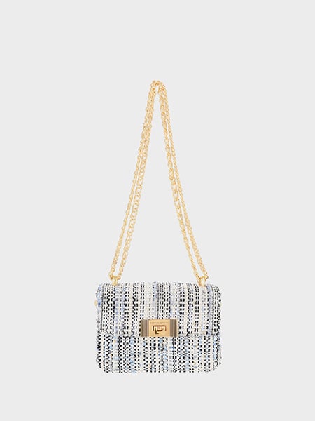 Alia Chain-Strap Tweed Crossbody Bag