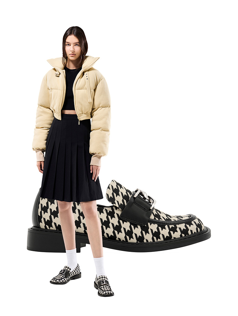 Women’s Gabine leather houndstooth loafers - CHARLES & KEITH