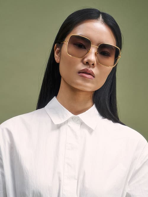 Tinted Butterfly Sunglasses, Gold